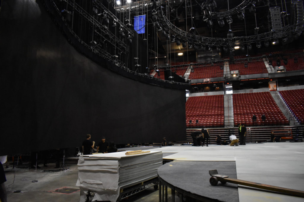 Load in for Nissan 2017 Business Meeting at UNLV Thomas and Mack Arena, Las Vegas, Nevada.