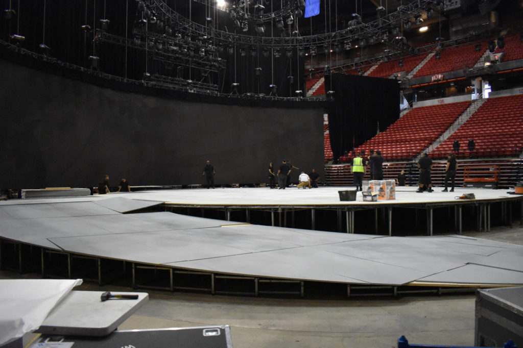 Load in for Nissan 2017 Business Meeting at UNLV Thomas and Mack Arena, Las Vegas, Nevada.